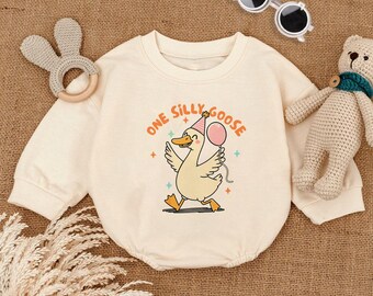 ワン・シリー・グース ベビー服、1歳の誕生日用ベビーロンパース、誕生日パーティー用ベビー服、ベビーバブルロンパース、子供向けおもしろシャツ、ベビーギフト