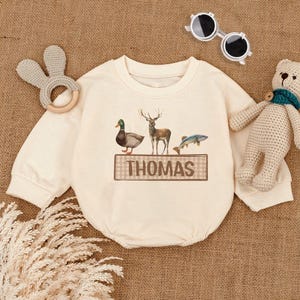 Personalized Mallard Duck Hunting Romper, Boy Ducking Hunter Baby Outfit, Duck Deer Fish, Hunting Duck Baby Bodysuit, Baby Shower Gift
