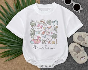 Preppy Coastal Summer Baby Outfit, Summer Vibes Baby Clothes, Bubble Romper Baby Girl, Matching Baby Bodysuit, Baby Shower Gift