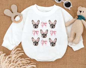 Pink Coquette Bow Baby Clothes, French Bulldog Baby Bodysuit, Cute Dog Mom Baby Shower, Bubble Romper Baby Girl, Funny Shirt for Kids