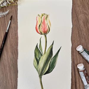 Peinture aquarelle tulipe simple - oeuvre d'art originale, aquarelle florale, art botanique, peinture de fleurs, cadeau de mariage, cottagecore, décoration murale