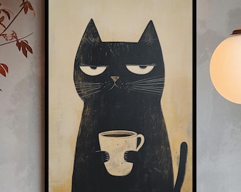 Elegant Cat Coffee Poster | Minimalist Art (Digital Download)