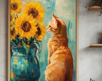 猫とゴッホのひまわり、花を食べる猫、悪い猫、その後病気になる