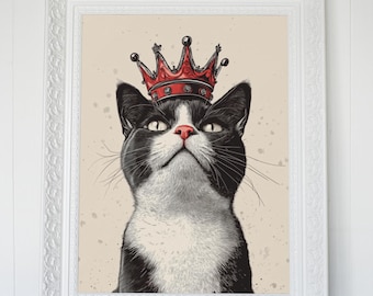 Royal Cat Portrait – Renaissance Style Digital Art Print