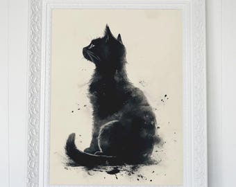 Zazen Cat - Minimalist Zen Ink Painting | Meditating Cat Wall Art | Japanese Mindfulness Decor