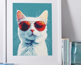 Cat Art Print | Pilot Sunglasses, Modern Home Decor (Digital Download)