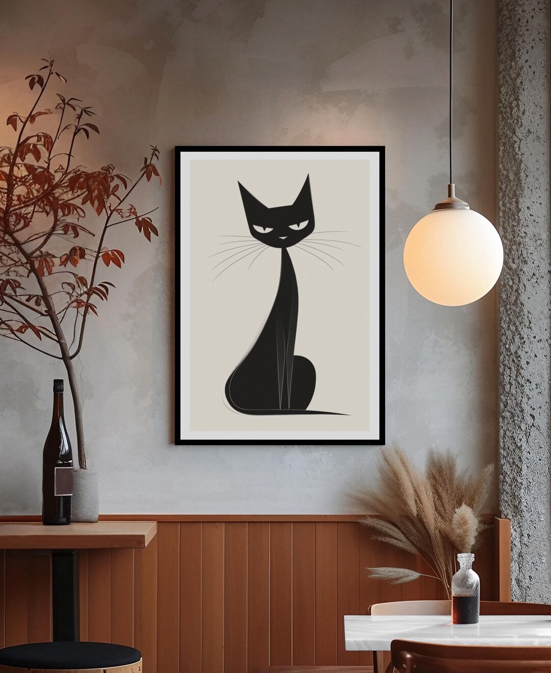 Minimalist Black Cat Art Print | Scandinavian Modern Decor (digital ...