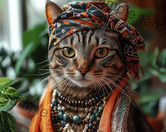 Bohemian Chic Cat Art | Stylish Wall Decor | Digital Download