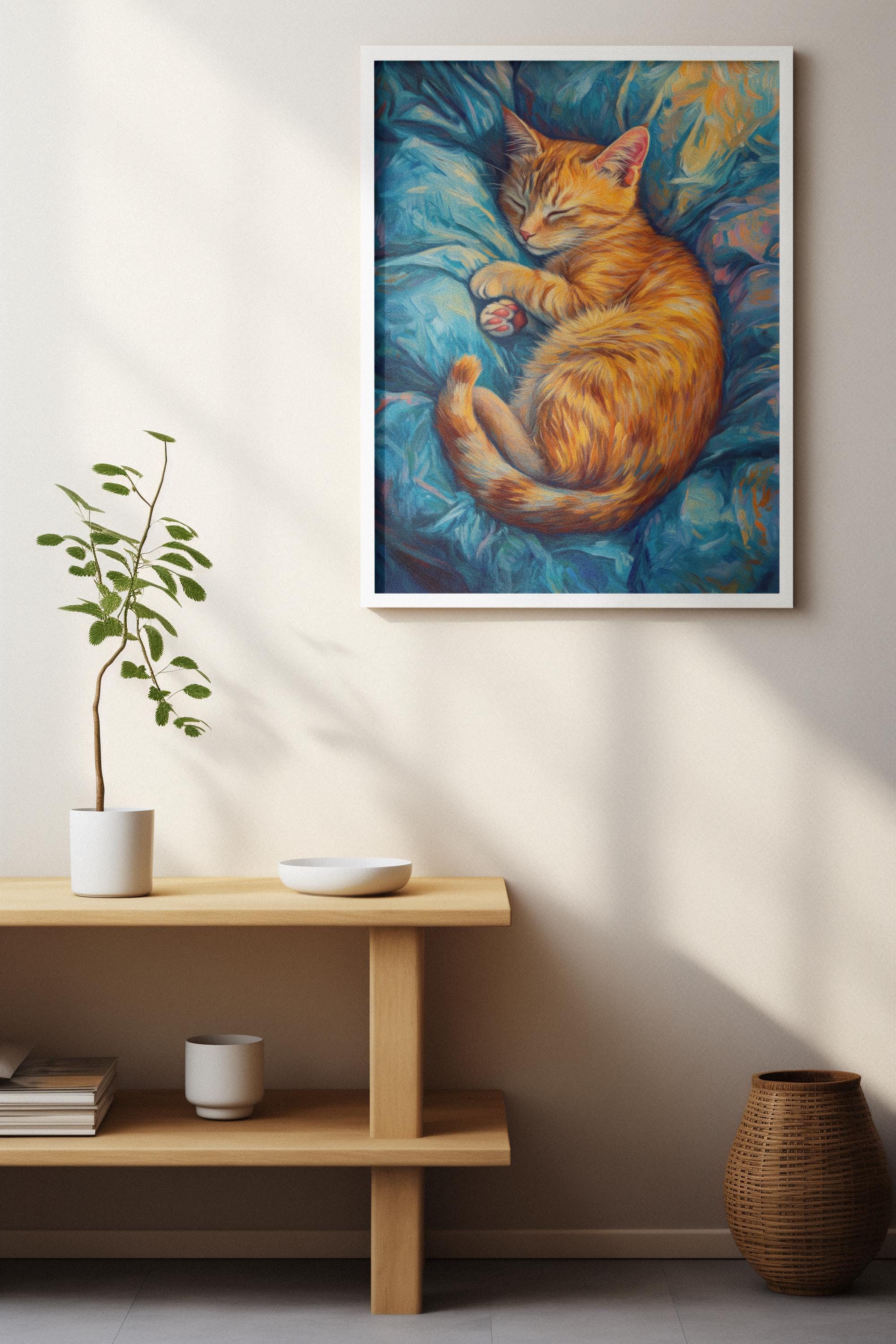 ゴッホの「眠る猫」アートプリント｜星月夜スタイル（デジタル