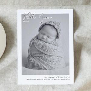 Birth Announcement Card Editable Canva Template, Modern & Minimalist, Portrait/Vertical, DIY Printable, Newborn Baby Photo, Instant Download