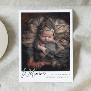 Birth Announcement Card Editable Canva Template, Modern & Minimalist, Portrait/Vertical, DIY Printable, Newborn Baby Photo, Instant Download