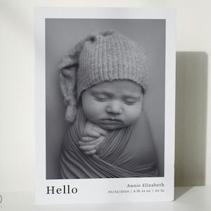Birth Announcement Card Editable Canva Template, Modern & Minimalist, Portrait/Vertical, DIY Printable, Newborn Baby Photo, Instant Download