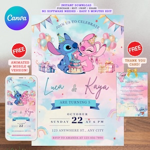 Editable Stitch Birthday Invitation Template Printable Birthday Party Invitations Digital Kids Party Invite Boys & Girls Bday Card Invite