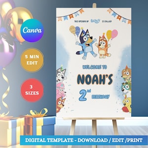 Bluey Welcome Sign Birthday Bluey Birthday Party Girl Birthday Invite Bluey Party Supplies Bluey Birthday Kit Editable Template
