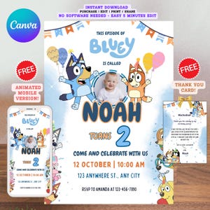 Bluey Birthday Invitation Bluey Video Invitation Bluey Invite Bluey Animated Invite Video Birthday Digital Invite Canva Editable Template