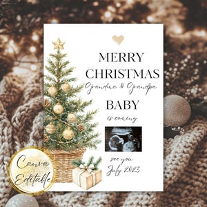 Carte de révélation de grossesse festive pour les grands-parents - Faire-part de Noël et du nouvel an à imprimer