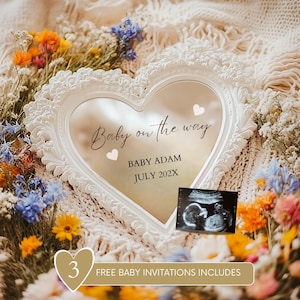 Digital Mirror Pregnancy Announcement | Neutral Baby Reveal | Social Media Template | Expecting Parents | Instant Download