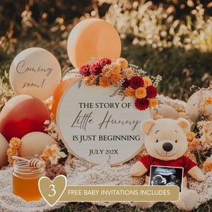 Winnie the Pooh Pregnancy Announcement Digital Baby Announcement Cute Pooh Bear Editable Social Media Template Gender Neutral