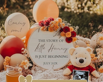 Winnie the Pooh Pregnancy Announcement: Gender Neutral Social Media Template (Digital)