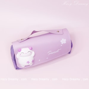 Kawaii Purple Pencil Case & Pen Organizer - Cute Stationery Bag for Girls, Adorable School Supplies Accessory