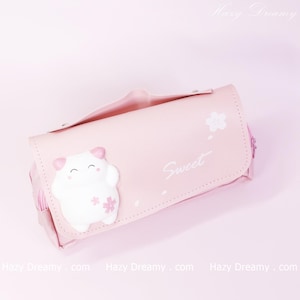 Pink Pencil Case - Cute Squishy Cat Stationery Organizer for School Supplies & Gifts for Girls, Adorable and Functional