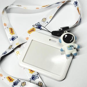 Porte-badge astronaute avec cordon - Charme porte-cartes d'identité spatial mignon pour accessoire de travail, d'école et de conventions