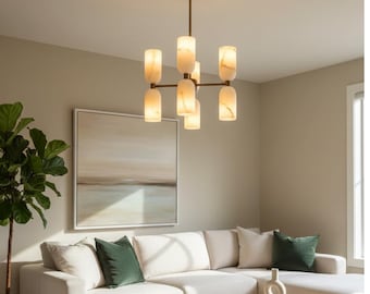 Lampadario moderno di metà secolo - 8 eleganti lampade a sospensione in ottone per soggiorno e sala da pranzo.
