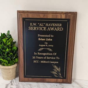 Custom Wood Plaque Award, Custom Award Plaque Corporate Trophy Award - Company Anniversary Employee Awards  Engraved Award Plaque,