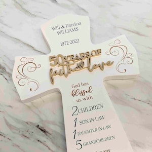 50th Anniversary Gift For Parents, Wood Cross 50th Personalized Anniversary Gift For Parents, Religious 50th wedding Anniversary Cross,