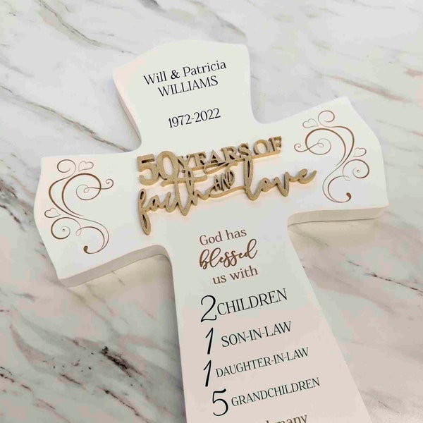 50th Anniversary Gift For Parents, Wood Cross 50th Personalized Anniversary Gift For Parents, Religious 50th wedding Anniversary Cross,