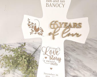 65th Anniversary Gift for couple, 65th Personalized Anniversary Gift For Parents, 65th wedding Anniversary Cross gifts