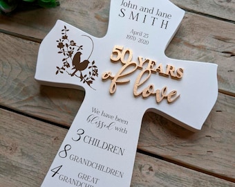 50th Gift Anniversary Gift For Parents, Wood Cross 50th Personalized Anniversary Gift For Parents, Religious 50th wedding Anniversary Cross,