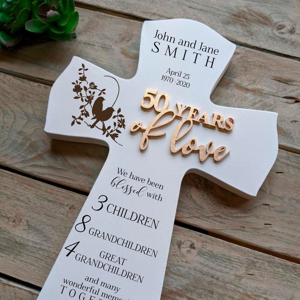 50th Gift Anniversary Gift For Parents, Wood Cross 50th Personalized Anniversary Gift For Parents, Religious 50th wedding Anniversary Cross,