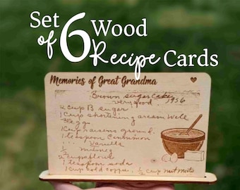 SET of SIX 4x6 Identical Etched Wood Recipe card for Mom Gift, Grandma's Handwritten Recipe