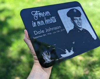 10x6.5 Outdoor Memorial Gift With Photograph, Picture Memorial Gift For Bench, Outdoor Memorial sign, Black Acrylic Outdoor Memorial