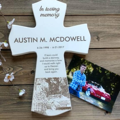 Wood Cross Memorial, Remembrance Cross Gift, Wood Memorial Photo Crosses, Memorial crosses, son memorial order cross,