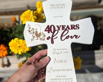 Personalized 40th Anniversary Cross Gift, 40th Personalized Anniversary Gift For Parents, Religious 40th wedding Anniversary Cross,