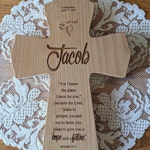 Personalized Baptism Cross Gift God Bless, Dedication Gift for a child, Personalized Baptism Gift, Cross from Godparent, Godparent gift Brown