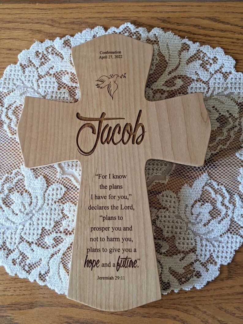 Personalized Baptism Cross Gift God Bless, Dedication Gift for a child, Personalized Baptism Gift, Cross from Godparent, Godparent gift Brown