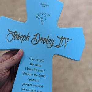 Personalized Baptism Cross Gift God Bless, Dedication Gift for a child, Personalized Baptism Gift, Cross from Godparent, Godparent gift Blue