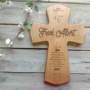 Personalized Baptism Cross for Baptism, Wall Cross, Baby Dedication Gift, Personalized Baptism Gift, Newborn Gift, Laser Engraved Cross, Brown