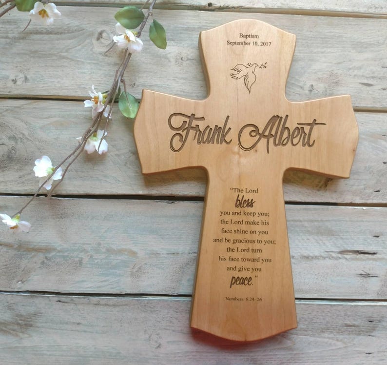 Personalized Baptism Cross for Baptism, Wall Cross, Baby Dedication Gift, Personalized Baptism Gift, Newborn Gift, Laser Engraved Cross, Brown