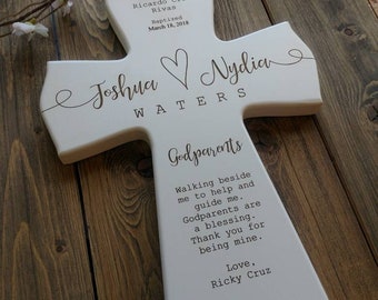 Personalized Godparents Gift, Baby godparent Dedication Gift, Personalized Baptism Gift, Newborn Gift, gift for Godparents, Cross,