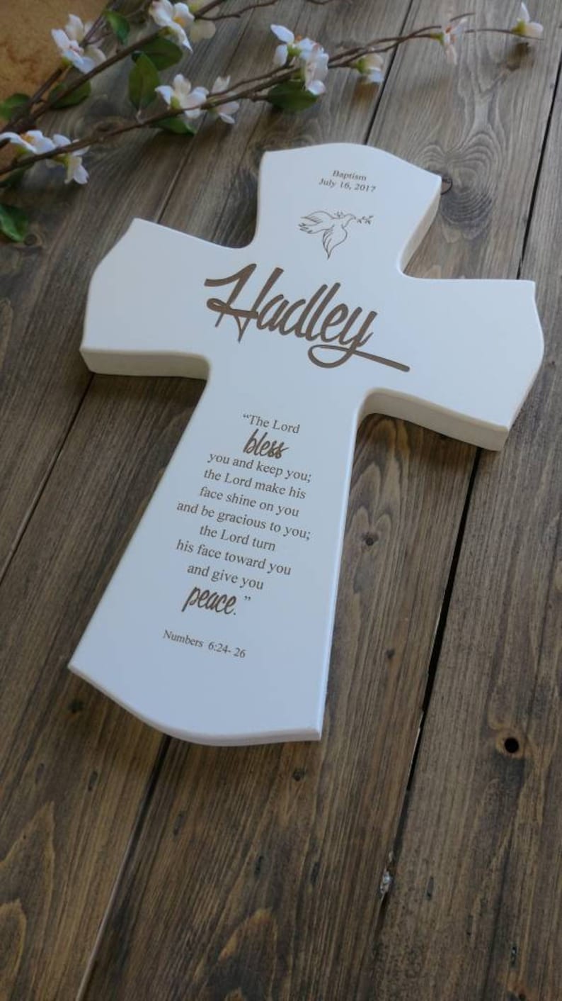 Personalized Baptism Cross for Baptism, Wall Cross, Baby Dedication Gift, Personalized Baptism Gift, Newborn Gift, Laser Engraved Cross, image 1