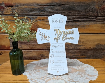 70th Anniversary Gift For Parents, Wood Cross 70th Personalized Anniversary Gift For Parents, Religious 70th wedding Anniversary Cross,