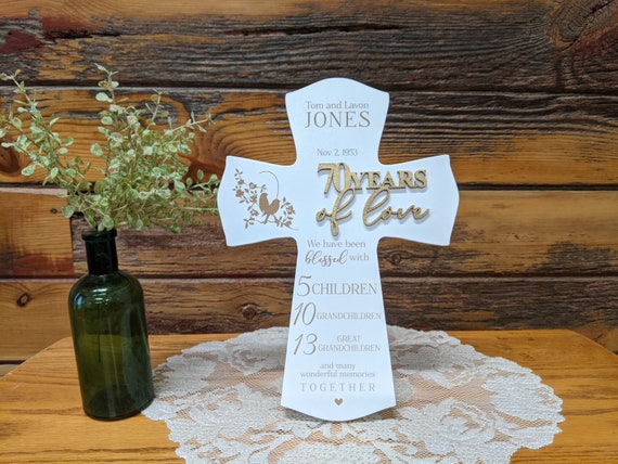 70th Anniversary Gift For Parents, Wood Cross 70th Personalized Anniversary Gift For Parents, Religious 70th wedding Anniversary Cross,