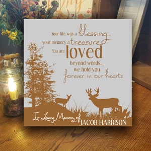 Memorial Gift for Him, Personalized Memorial Sign With Deer Scene, Sympathy Gift For Loss
