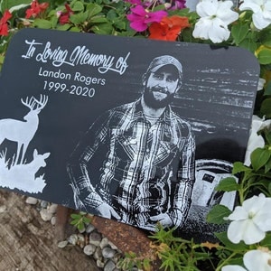 Outdoor Memorial Plaque With Photograph, 7x5  Black Acrylic Picture Memorial Plaque, Outdoor Memorial sign, Black Acrylic Outdoor Memorial