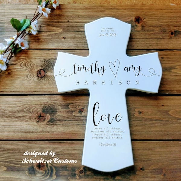Personalized Wood Wedding Cross for Newlyweds, Wedding Gift For Couple Personalized, Religious Wedding Cross, Couple's , Wedding Cross