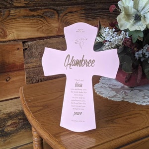 Personalized Baptism Cross for Baptism, Wall Cross, Baby Dedication Gift, Personalized Baptism Gift, Newborn Gift, Laser Engraved Cross, Pink